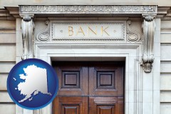 a bank building - with Alaska icon