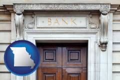 missouri map icon and a bank building